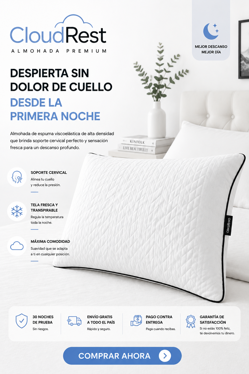 cloudrest almohada ergonómica de descanso premium